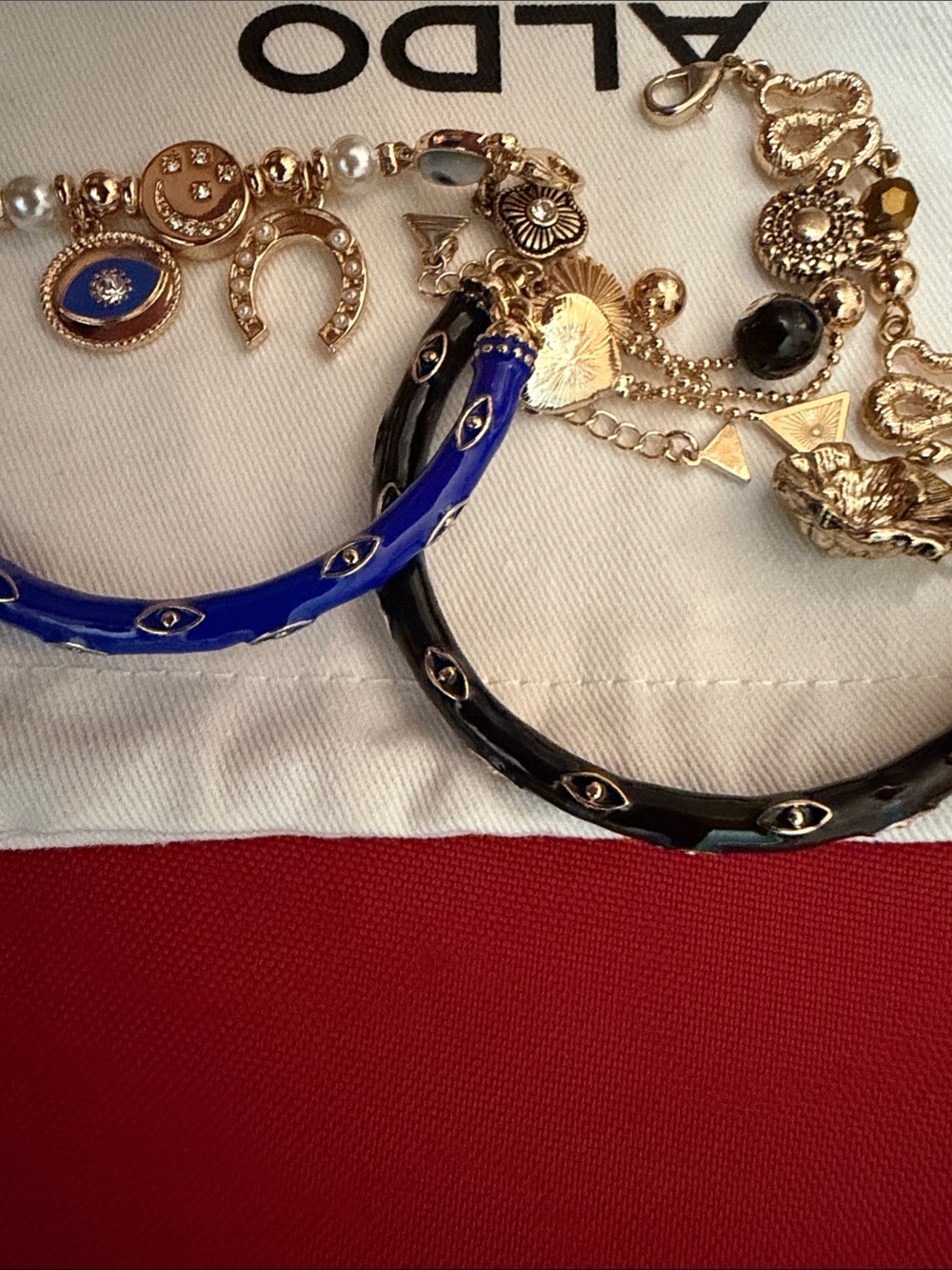 ALDO Black & Blue Gold-Tone Charm Bangle Duo
